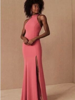 BHLDN Pink Halter Maxi Dress with Side Slit